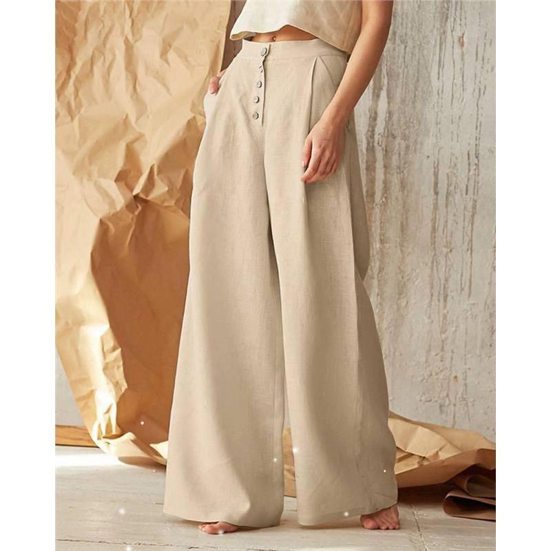 Casual Linen Wide-Leg Trousers for Women - ClubOn