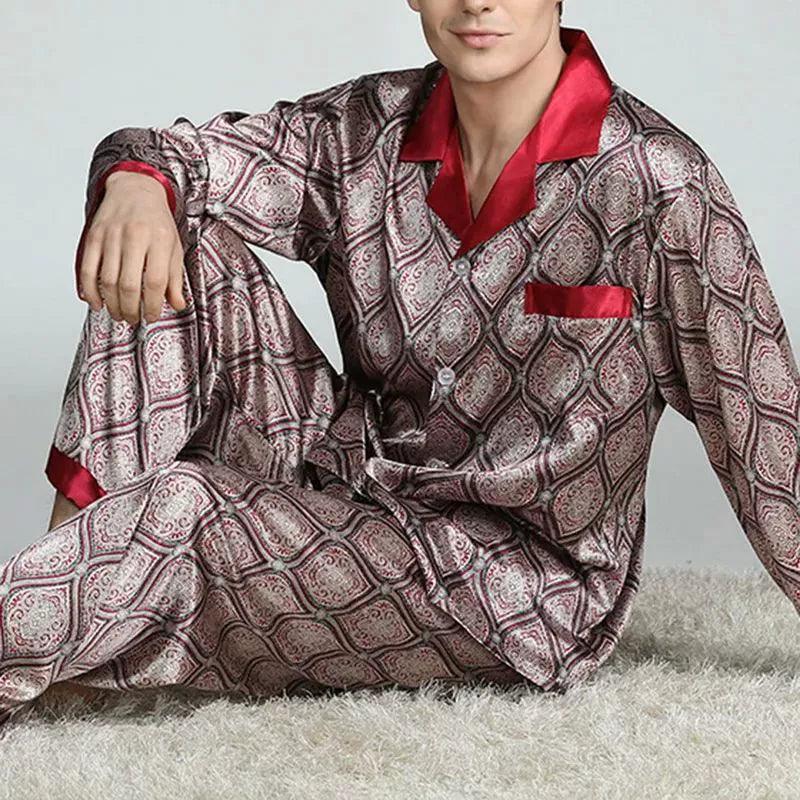 Men's Satin Silk Pajama Sets – Casual Sleepwear Nightgown, Loose Fit - ClubOn
