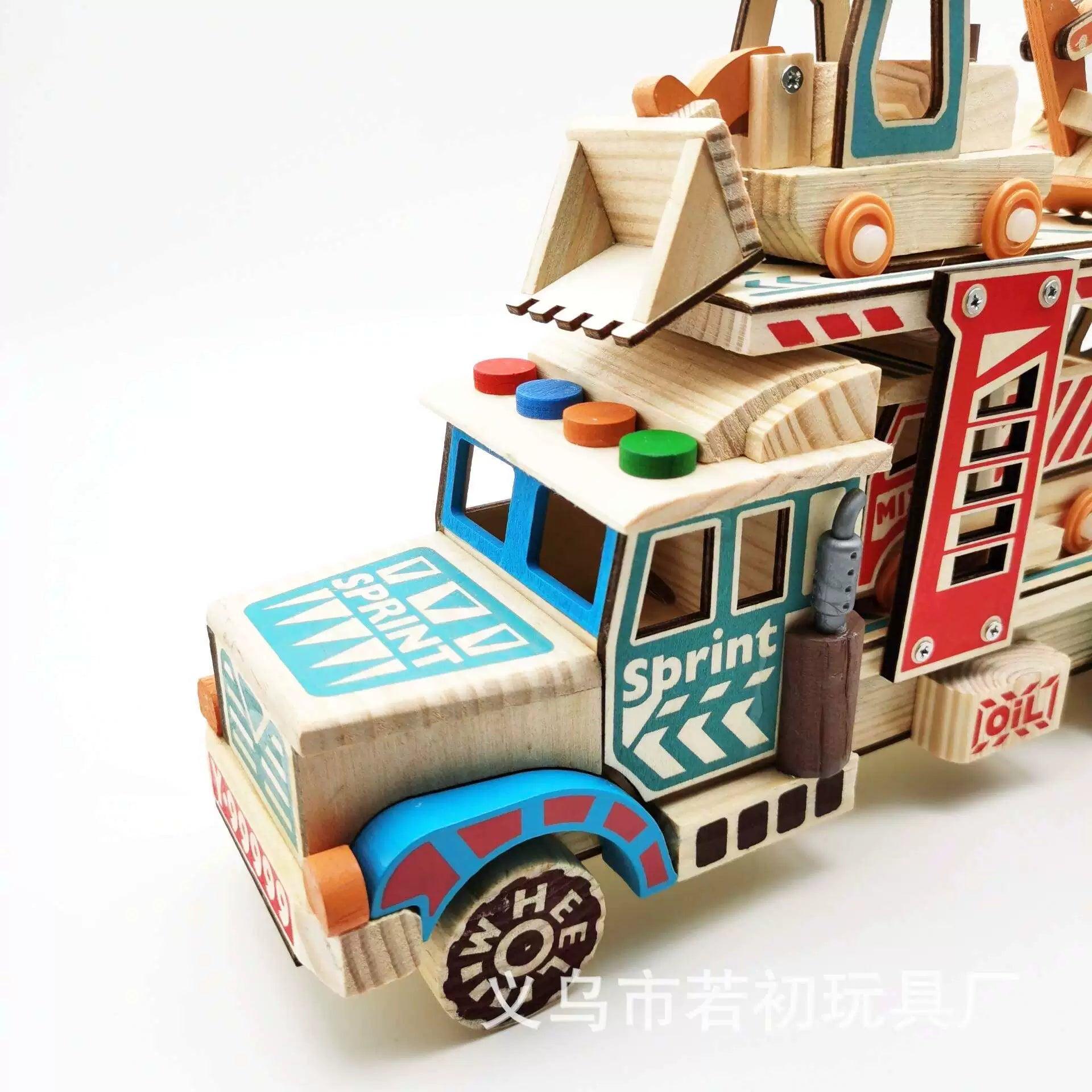 Wooden Double-Deck Transport Truck Model – Toy Car Simulation - ClubOn