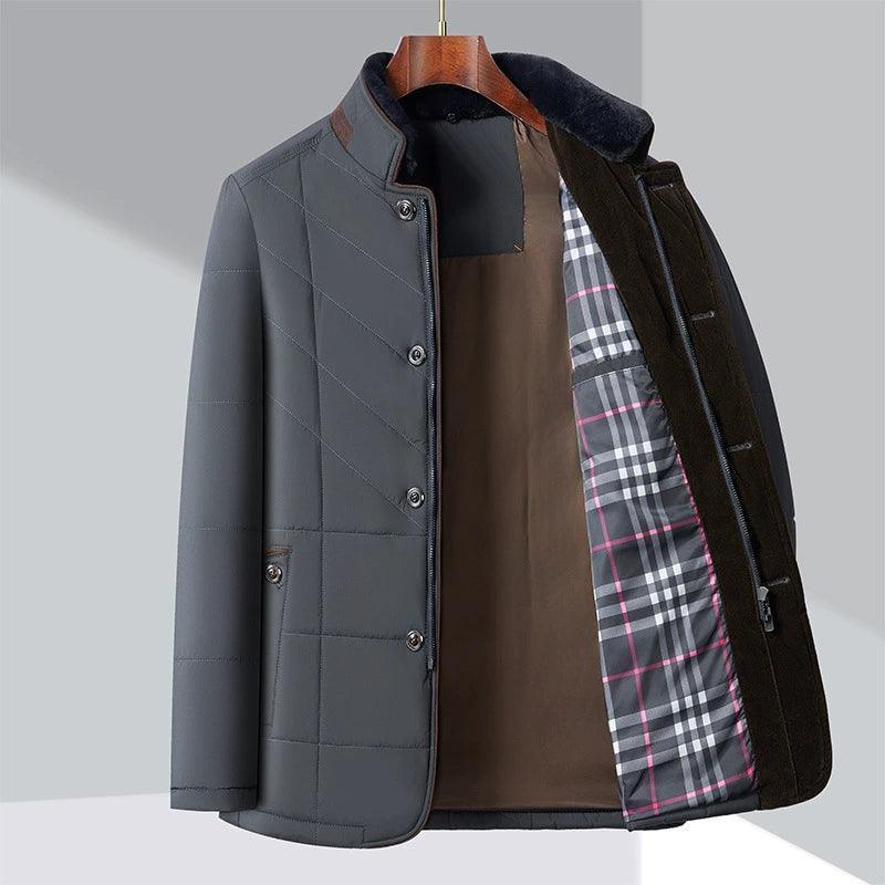 Warm Cotton Coat for Men – Middle-aged Stand-up Collar Jacket - ClubOn