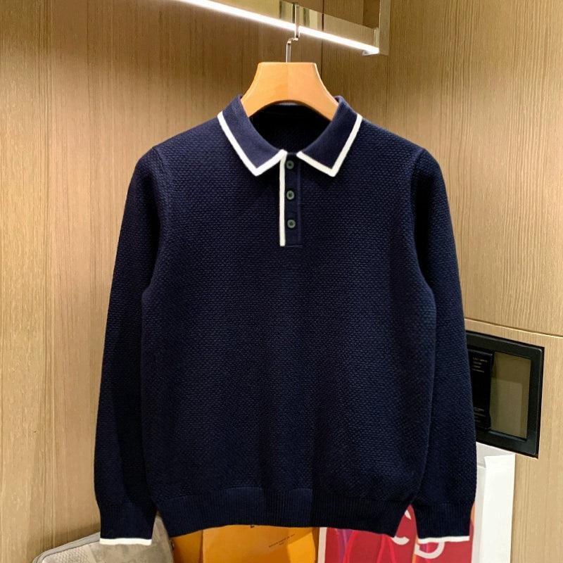 Men's Lapel Sweater - Pineapple Pattern Long Sleeve Polo - ClubOn