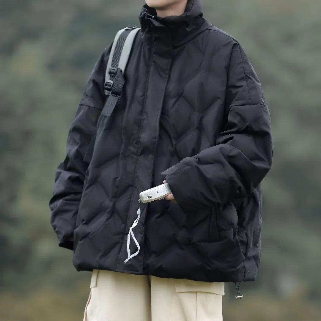 Black Diamond Check Down Jacket – Winter Men’s Retro Pilot Jacket - ClubOn