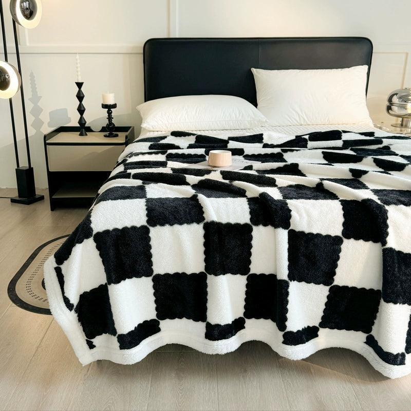 Class A Arctic Fleece Blanket – Milk Fleece Checkerboard Double Blanket - ClubOn