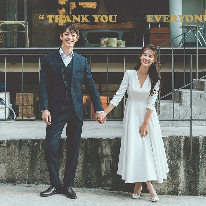 Plus-Size Simple Wedding Dress, Satin Mini Dress for Wedding - ClubOn