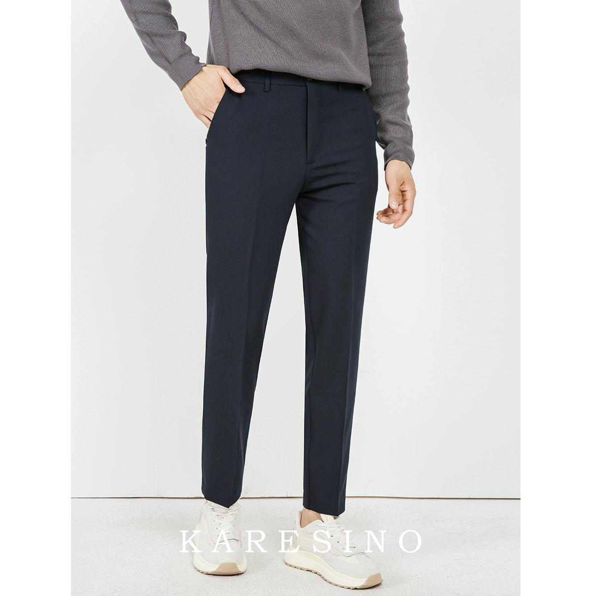 KARESINO Men's Solid Color Straight Drape Slim Suit Pants Business Gentleman Casual Trousers - ClubOn