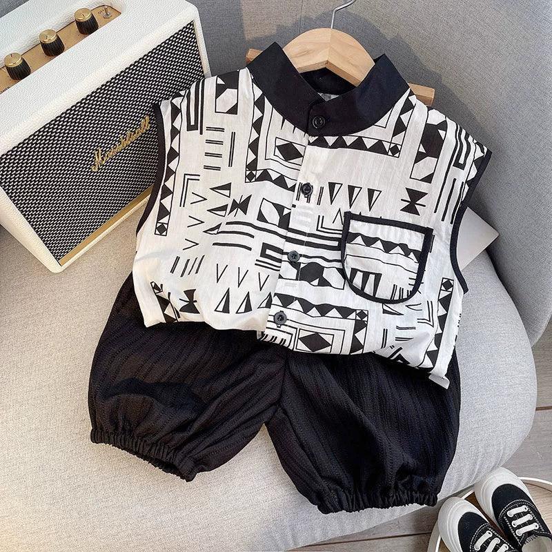 Boys' Summer Ink-Dyed Waistcoat Suit Set - ClubOn