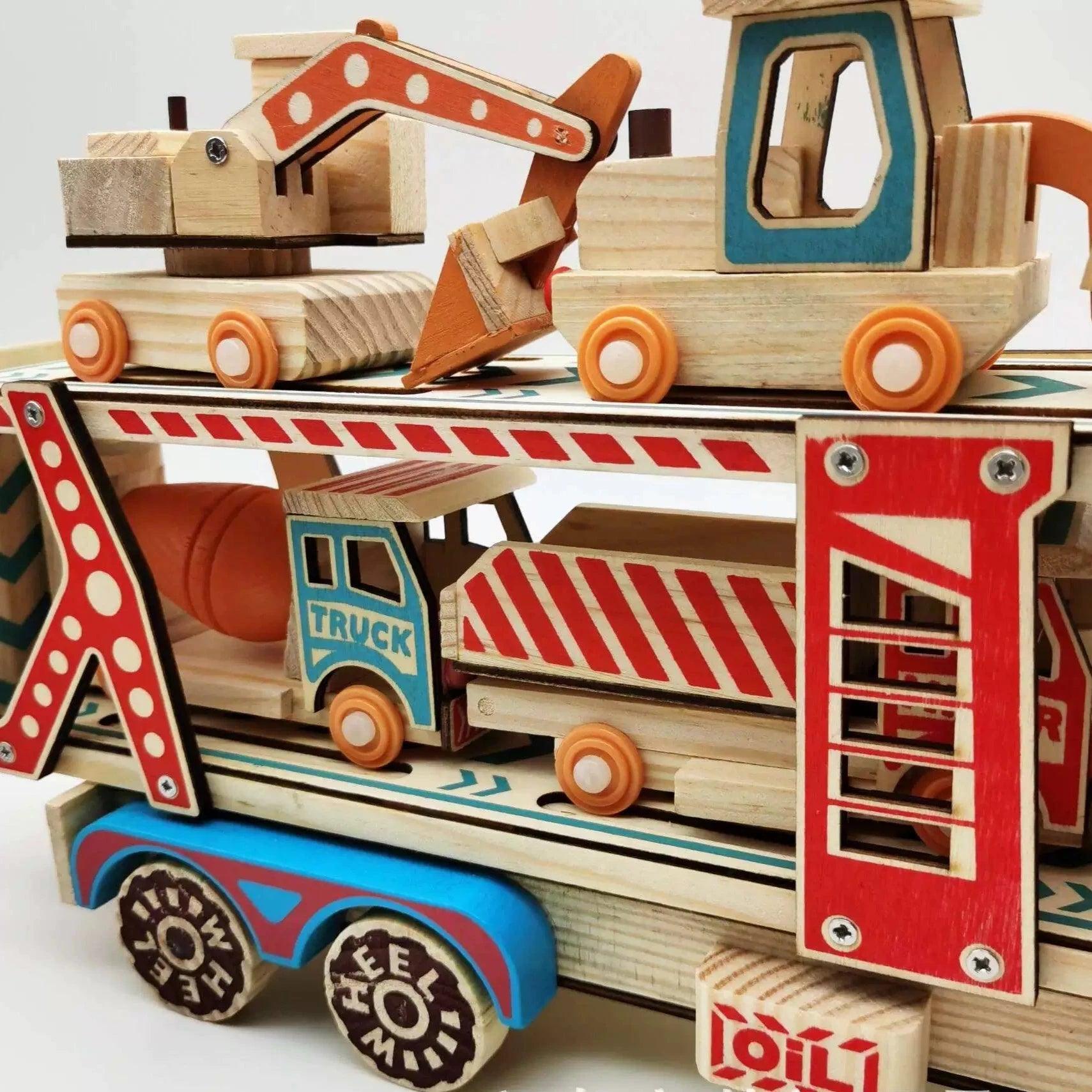 Wooden Double-Deck Transport Truck Model – Toy Car Simulation - ClubOn