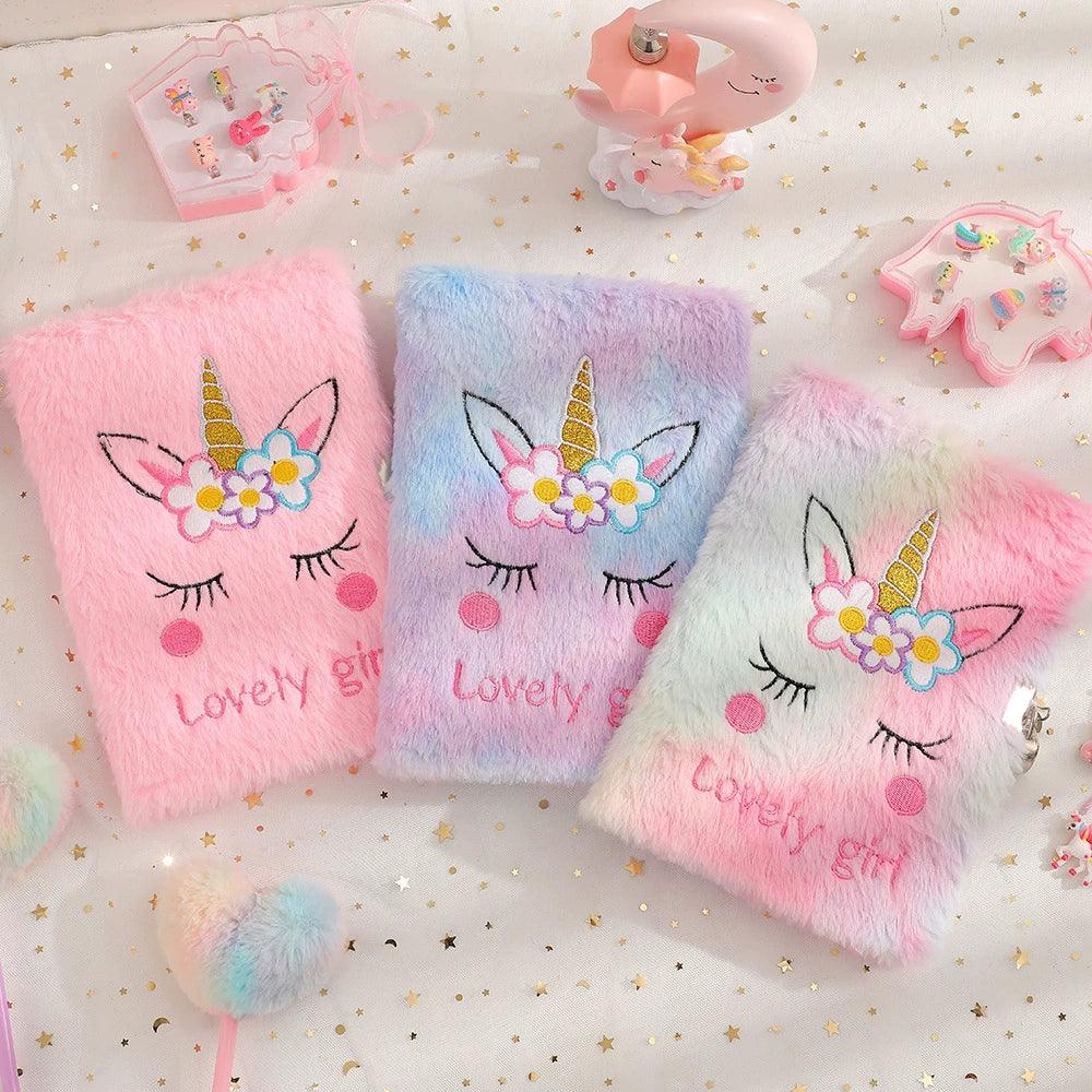 Plush Notebook with Lock – Unicorn A5 Journal & Diary - ClubOn