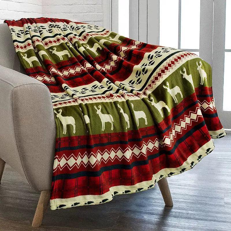 Christmas Throw Blanket 2024 – Flannel Snowflake & Gingerbread Design - ClubOn