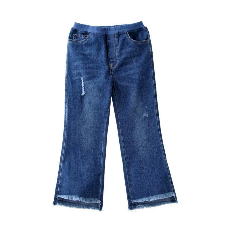 Girls' Flared Denim Trousers – Raw Edge Spring Fashion - ClubOn