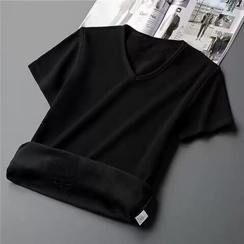 Men's V-Neck Thickened Thermal Underwear - Short-Sleeved, Velvet-Lined - ClubOn