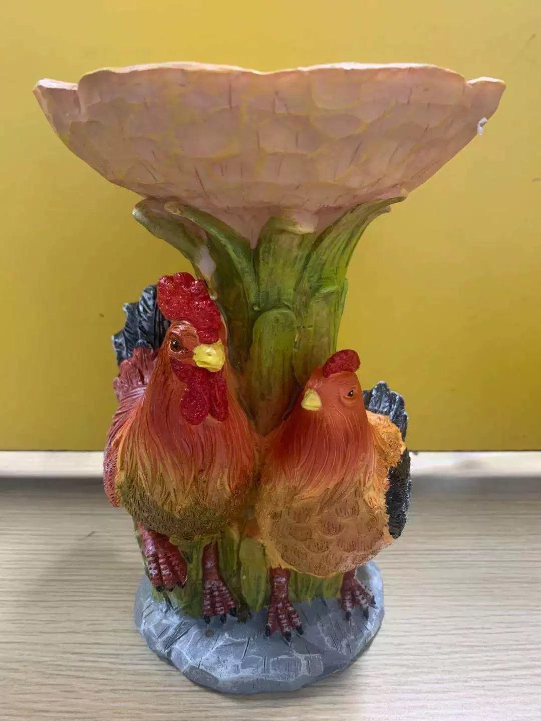 Resin Rooster & Hen Bird Bath – Garden Decoration & Feeder - ClubOn