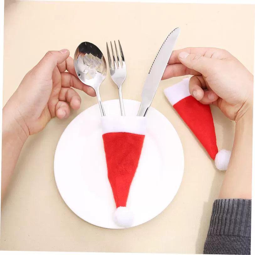 Christmas decorations Santa hat knife fork set wine bottle - ClubOn
