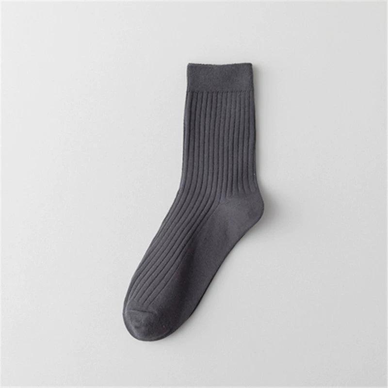 Pure Solid Color Cotton Double Needle Middle Tube Socks – Combed Cotton Striped Men’s Socks for Autumn & Winter - ClubOn