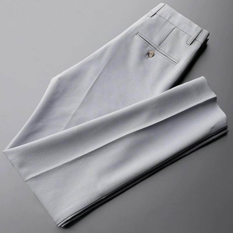 Spring All-Match Drape Trousers Men's Straight Ice Silk Casual Pants White Suit Anti-Wrinkle Light Nine-Point Trousers - ClubOn