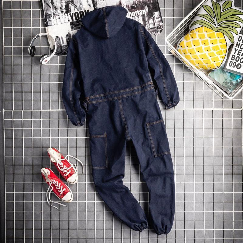 Men's Long-Sleeved Hooded Jumpsuit – Retro Trend Overalls for Autumn & Winter - ClubOn