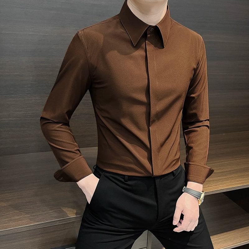 Business Casual Shirts Men's Long-Sleeved Work Clothes Spring and Autumn Large Collar Shirts - ClubOn