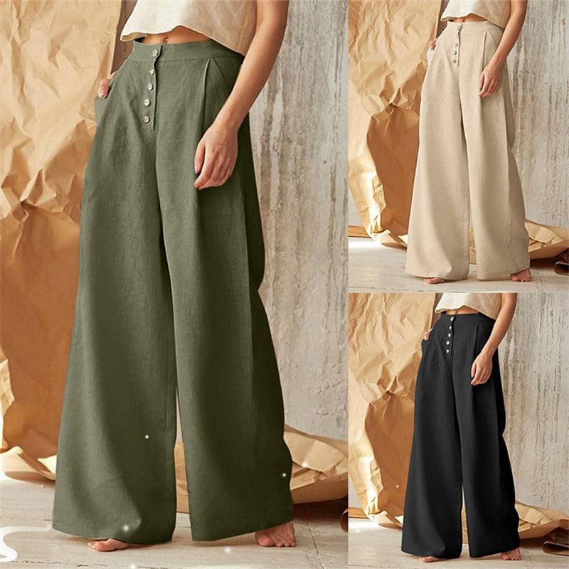 Casual Linen Wide-Leg Trousers for Women - ClubOn
