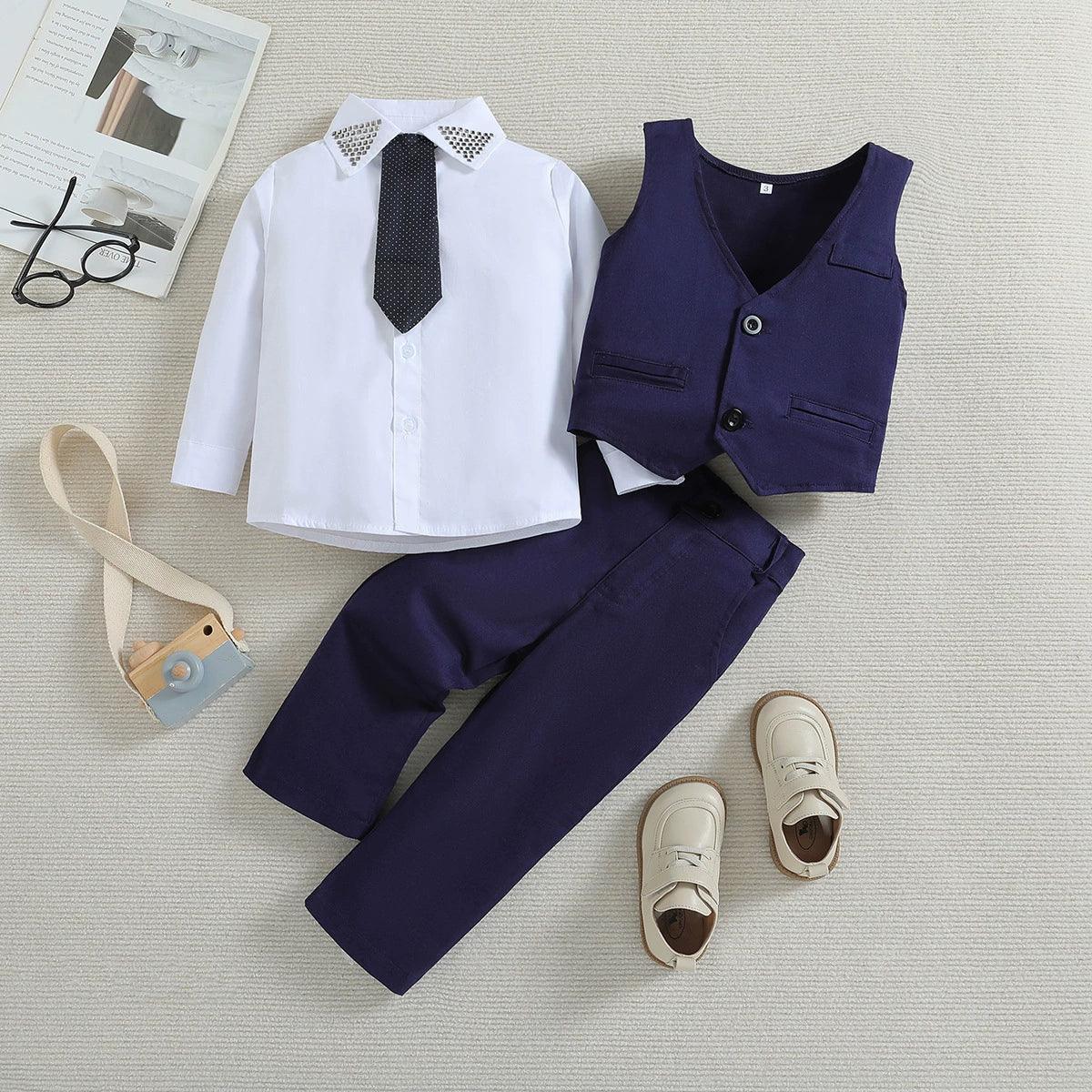 Children’s British Gentleman Four-Piece Suit – Vest, Trousers, Shirt, & Tie - ClubOn