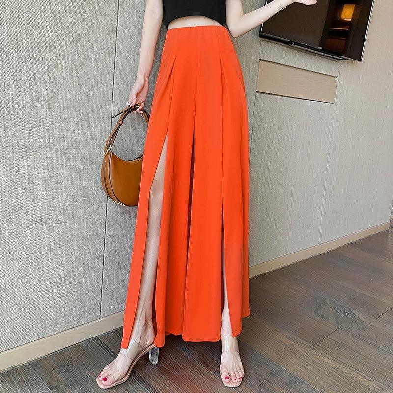 Slit Wide-Leg Pants for Women – Summer Elegance - ClubOn