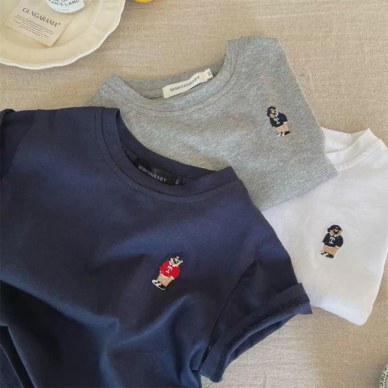 Summer Baby Boys Suit – Embroidered Bear Badge Tees - ClubOn