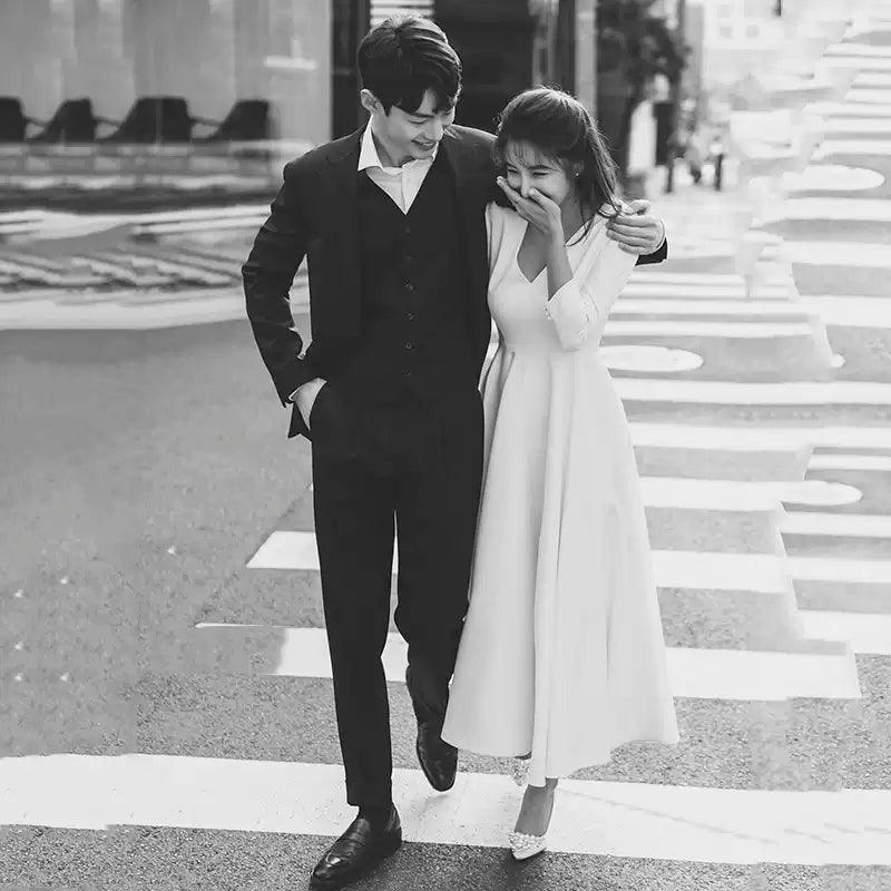 Plus-Size Simple Wedding Dress, Satin Mini Dress for Wedding - ClubOn