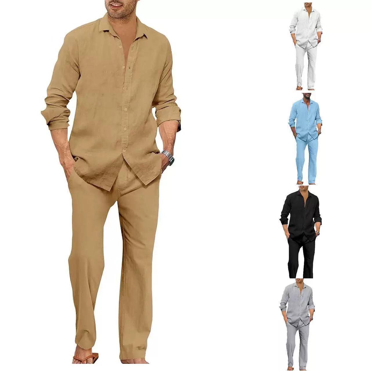 Fashion Stand-Up Collar Shirt & Pants Set - Versatile Men's Outfit - ClubOn