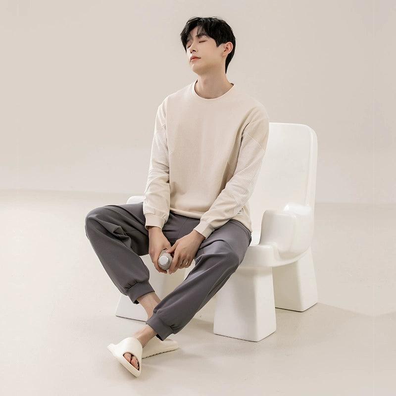 Men’s Cotton Pajamas – Spring & Autumn Long Sleeve Pullover, Large Size - ClubOn