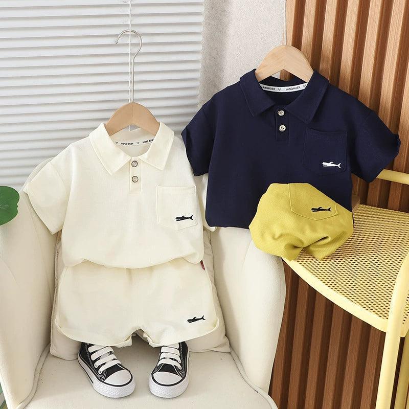 Boys Lapel Polo Shirt & Shorts Set – Summer Casual Style - ClubOn