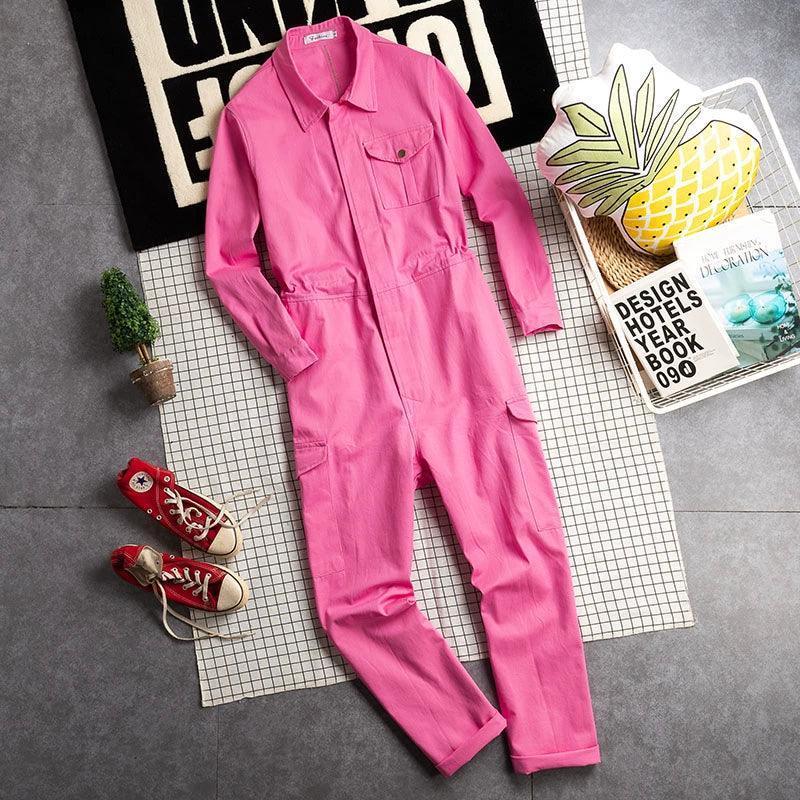 Men’s Retro Overalls Jumpsuit – Trendy Loose Fit Long-Sleeve One-Piece Clothing - ClubOn