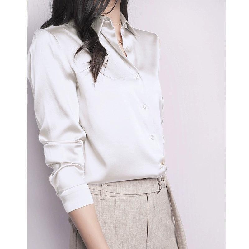 European Coffee Color Acetate Imitation Silk Shirt - ClubOn