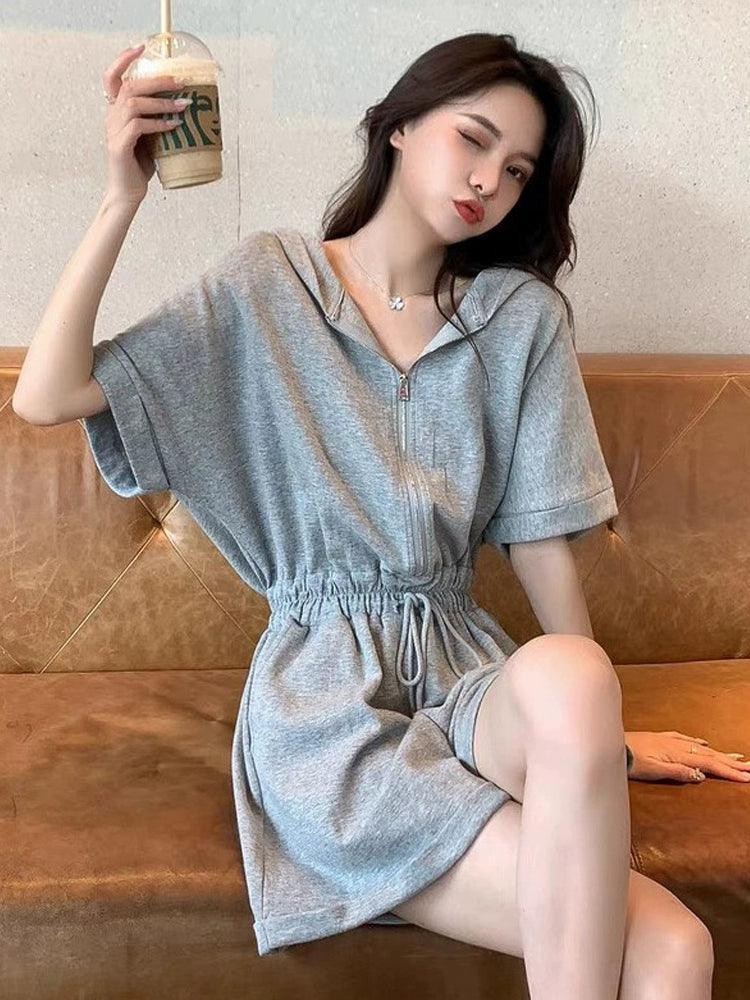 Summer French Style High Waist Hooded Jumpsuit for Women - ClubOn