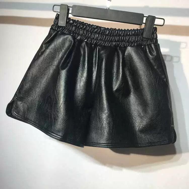 Girls' High Waist PU Leather Shorts – Stylish Autumn & Winter Wear - ClubOn