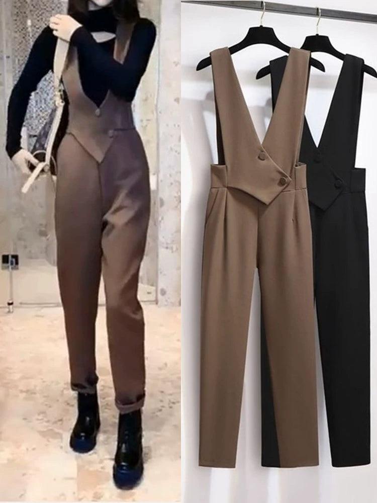 Women’s Slim High-Waist Harem Overalls - ClubOn