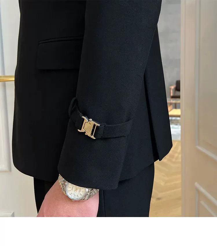 Solid Metal Buckle Decoration Blazer for Men – Party & Wedding Formal Blazer Jacket - ClubOn