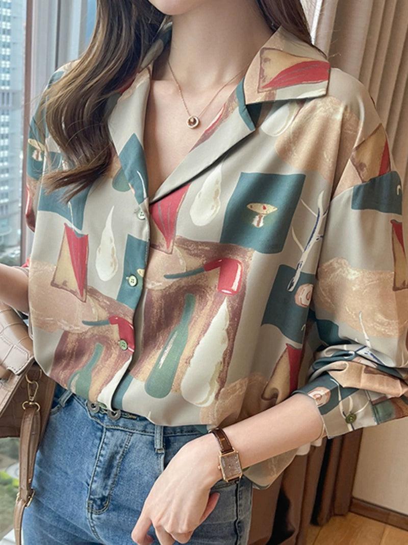 Hong Kong Style Retro Printed Shirt for Women - ClubOn