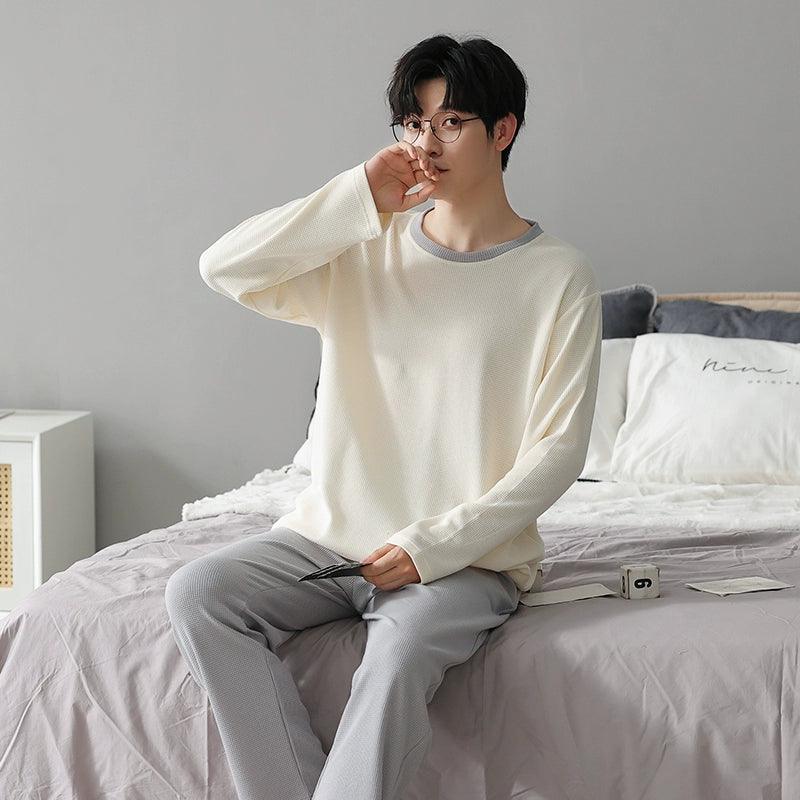 Men’s Cotton Pajamas – Spring & Autumn Long Sleeve Pullover, Large Size - ClubOn
