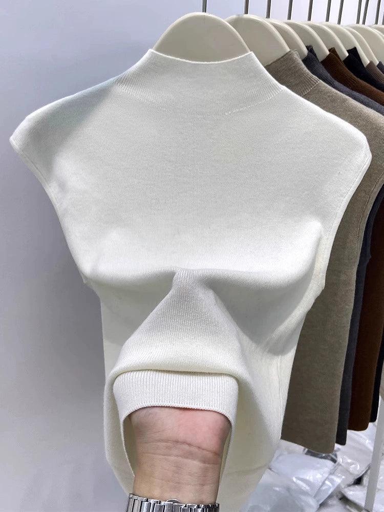 2024 Women's Half-High Collar Sleeveless Knitted Cardigan - ClubOn