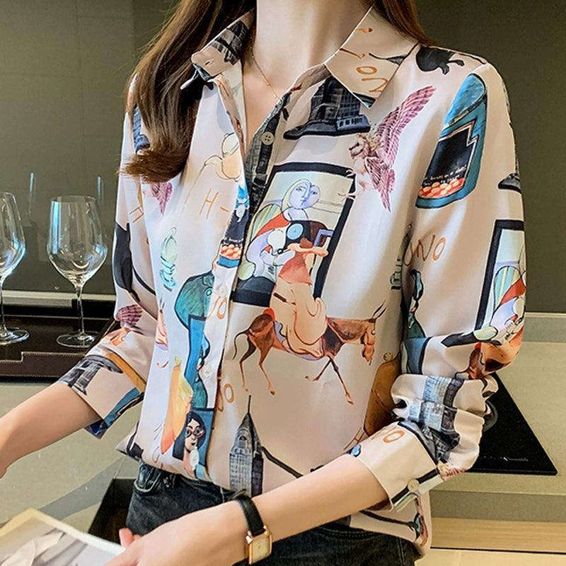Hong Kong Style Retro Printed Shirt for Women - ClubOn