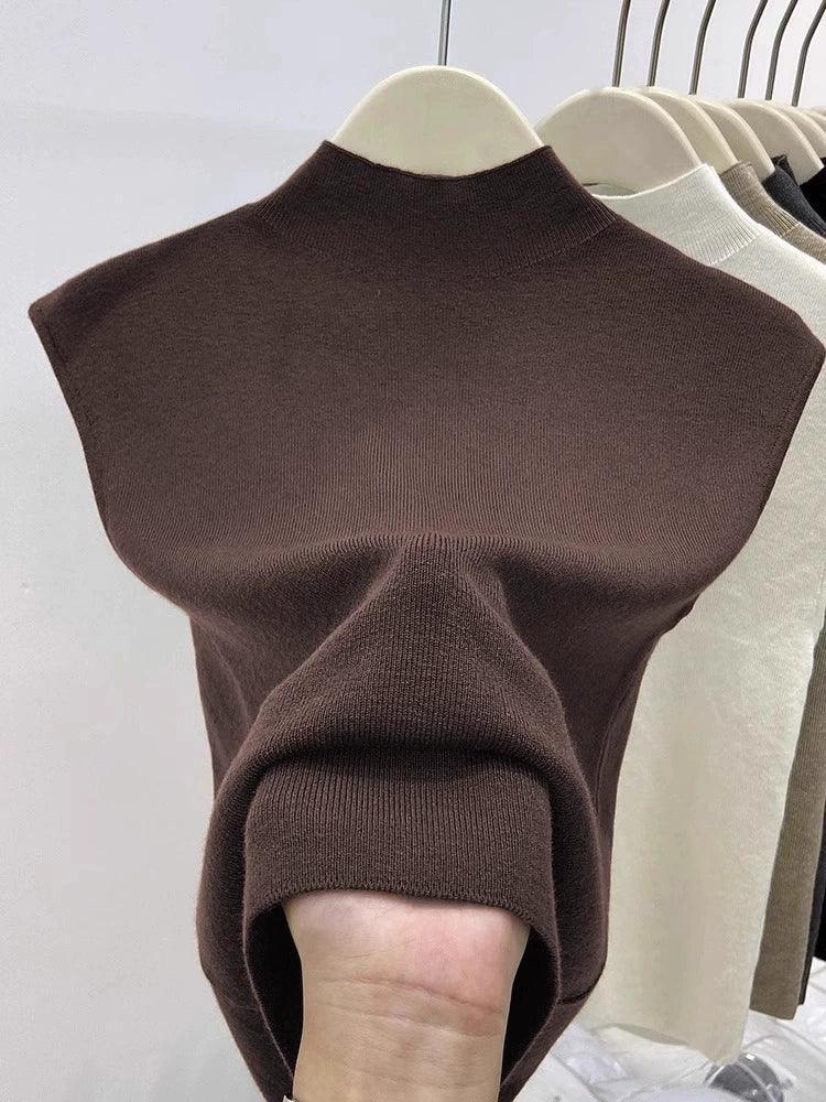 2024 Women's Half-High Collar Sleeveless Knitted Cardigan - ClubOn