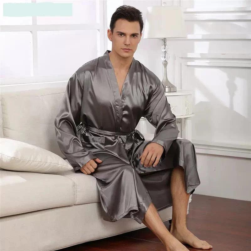 Men's Cardigan Nightgown Loose Robe – Long-Sleeved Comfort - ClubOn