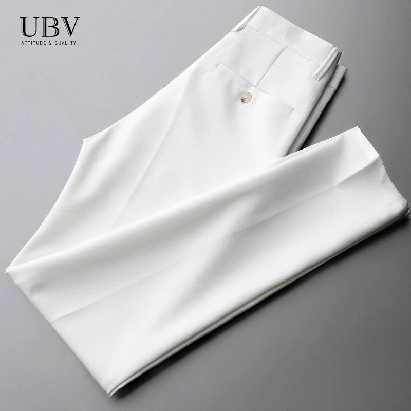 Spring All-Match Drape Trousers Men's Straight Ice Silk Casual Pants White Suit Anti-Wrinkle Light Nine-Point Trousers - ClubOn
