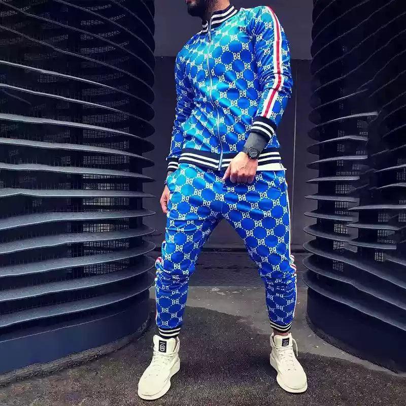 Men's Tracksuit Set - Fashion Plaid Jacket + Pants 2-Piece Set - ClubOn