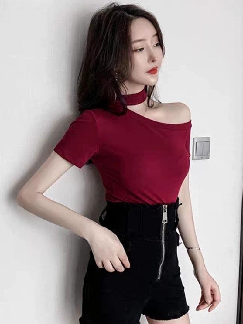 Off-Shoulder Halter Neck Hollow Top for Women - ClubOn