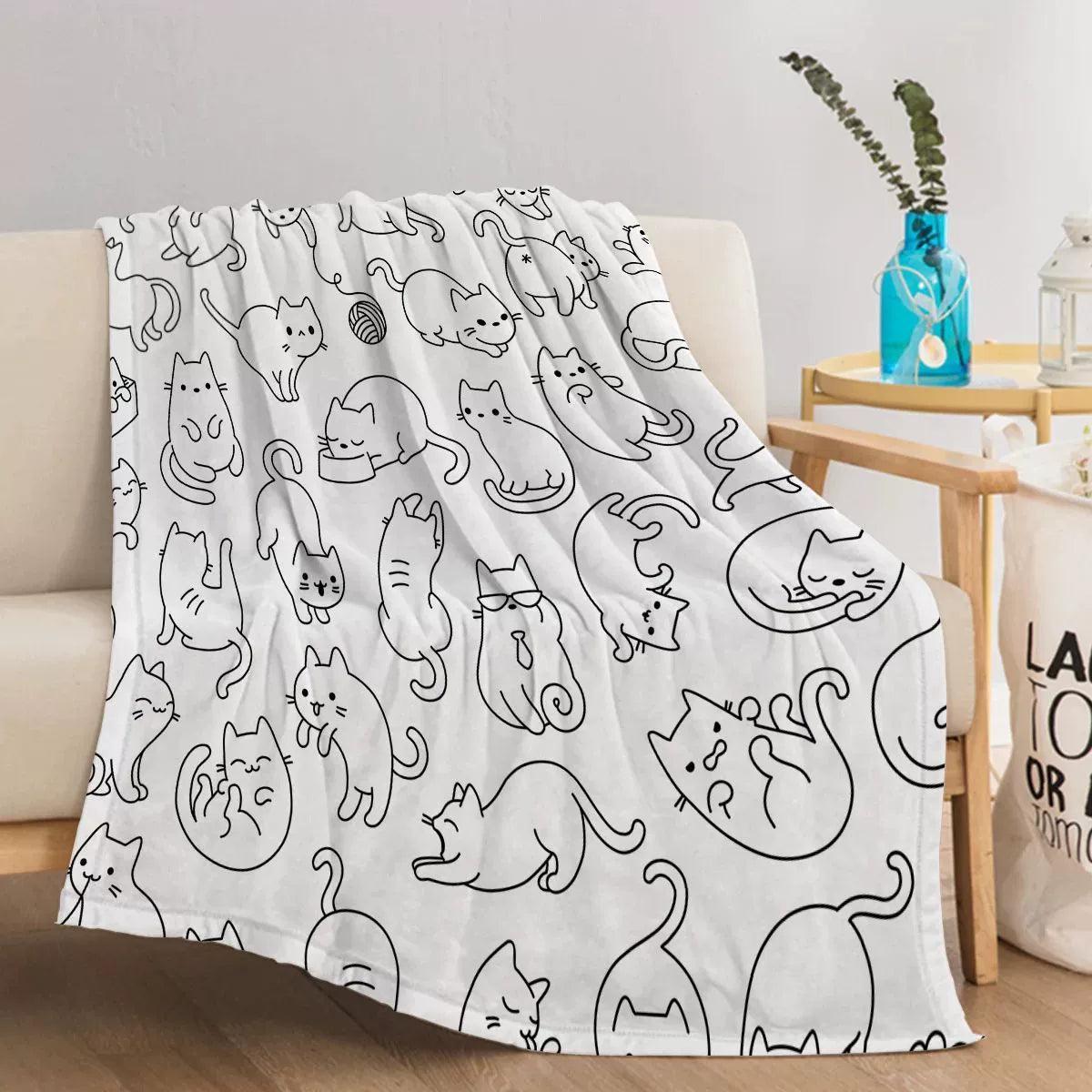 Black and White Cat Print Blanket – Cozy Throw for Cat Lovers - ClubOn