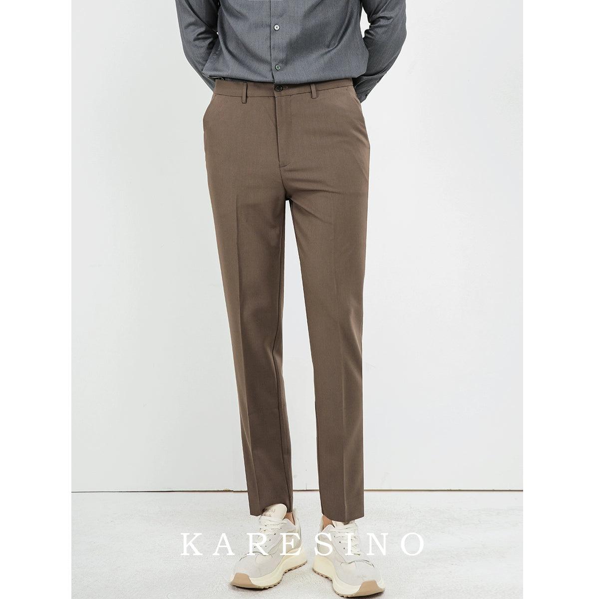 KARESINO Men's Solid Color Straight Drape Slim Suit Pants Business Gentleman Casual Trousers - ClubOn