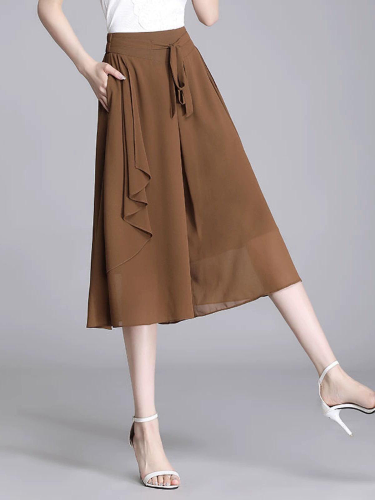 Tie-Strap Drape Chiffon Wide-Leg Pants for Women - ClubOn
