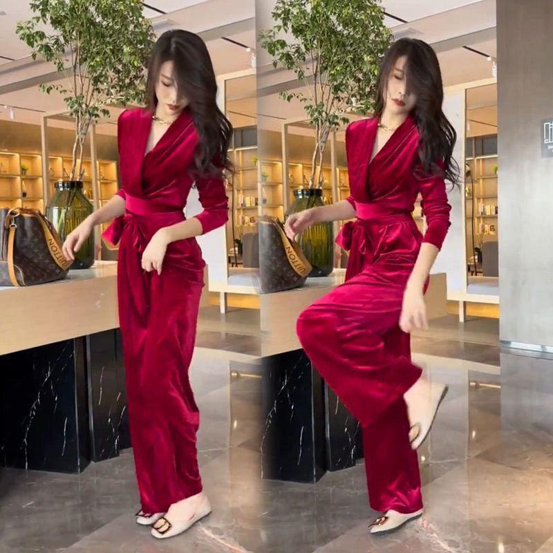 Hepburn Style V-Neck Jumpsuit for Women - ClubOn