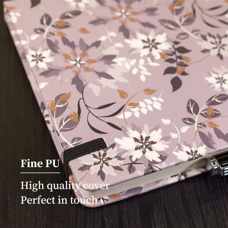 A5 Gray Floral Dot Bullet Notebook with Strap & Storage Bag - ClubOn