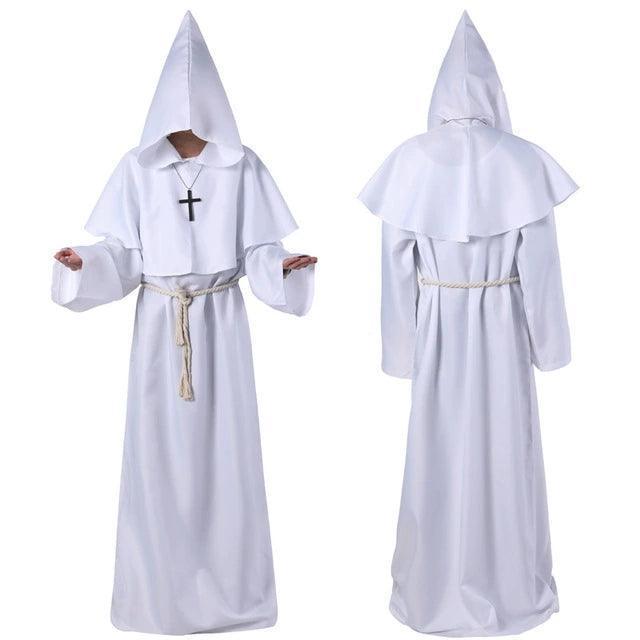 Halloween Medieval Priest Cosplay Costume – Hooded Cloak & Robe Set - ClubOn